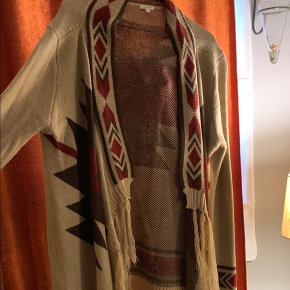 Women’s Cozy Soft Western / Boho Patterned Cardigan with Fringe sz L - Picture 2 of 7